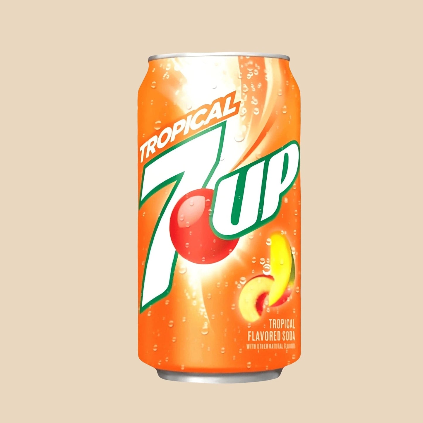 Canette de 7UP Tropical Pêche Mangue.