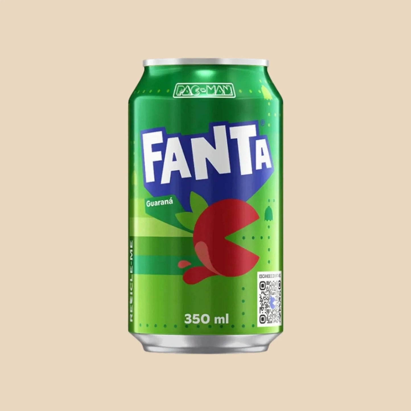 Canette de Fanta Guarana Pac-Man, boisson rafraîchissante en édition limitée avec design Pac-Man.