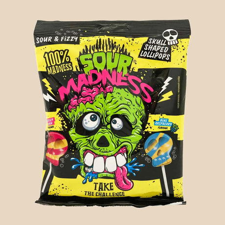 Sour Madness Skull Shaped Lollipops 90 g (10 sucettes)