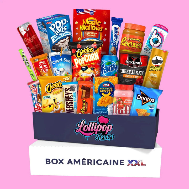 Box America coffret snacks et boissons importés USA Lollipop Korner