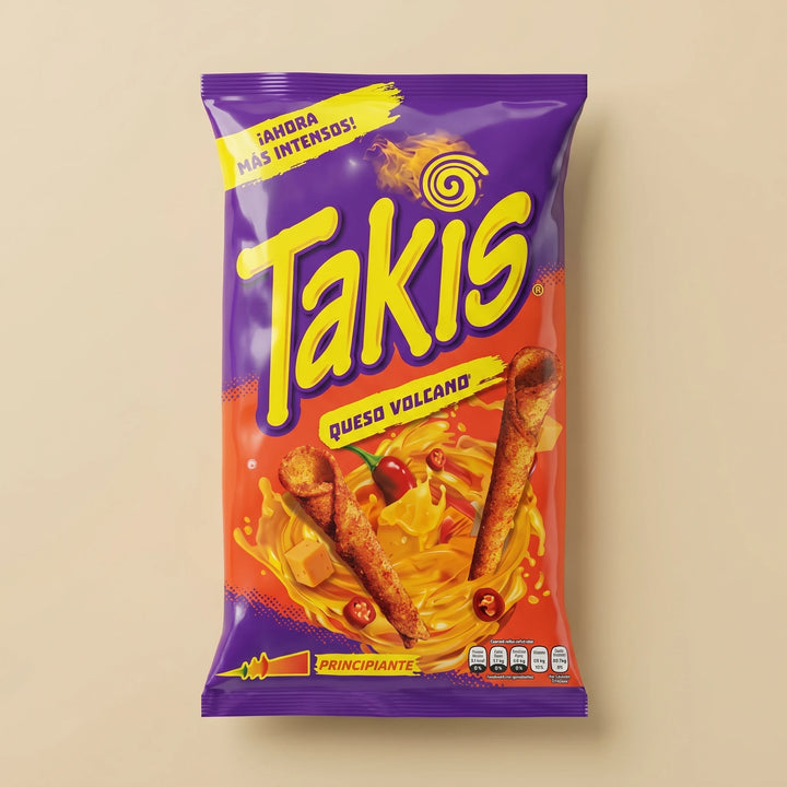 Sachet 100g Takis Volcano — chips tortilla roulées queso piment importées Mexique — Lollipop Korner