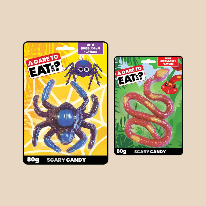 Becky's Scary Candy 80 g : araignée goût chewing-gum ou serpent goût fraise, au hasard
