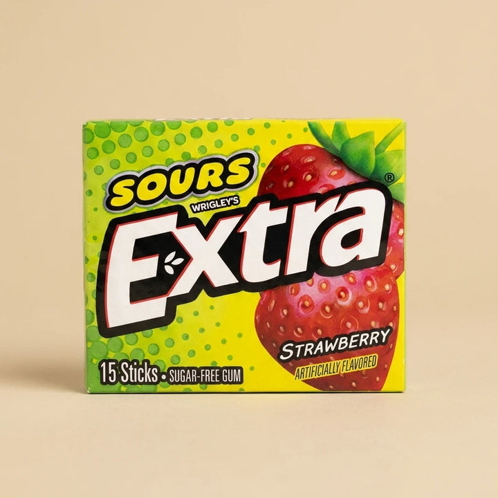 Extra Sours Strawberry, chewing-gum acidulé sans sucre importé des USA