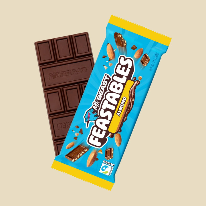 Barre 60g MrBeast Feastables Almond — chocolat au lait éclats d'amandes Fairtrade certifié — Lollipop Korner