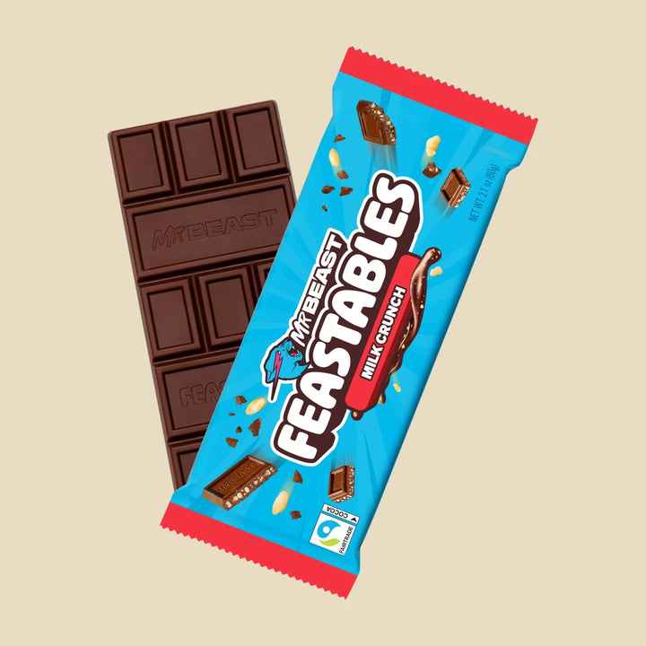Barre 60g MrBeast Feastables Milk Crunch — chocolat au lait croustillant riz soufflé Fairtrade — Lollipop Korner