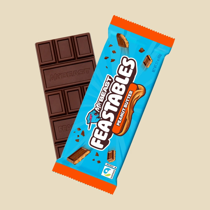Barre 60g MrBeast Feastables Peanut Butter — chocolat au lait beurre de cacahuète Fairtrade — Lollipop Korner