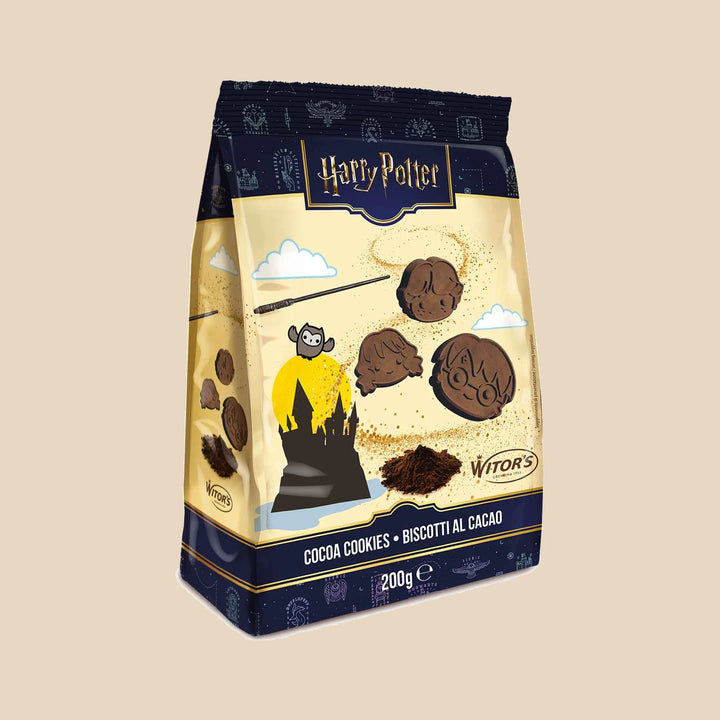 Sachet Harry Potter Cocoa Cookies 200 g, biscuits au cacao aux motifs de sorciers, Witor's