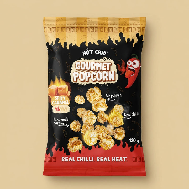 Hot Chip Gourmet Popcorn Caramel Piquant, sachet 120 g, popcorn sucré-piquant