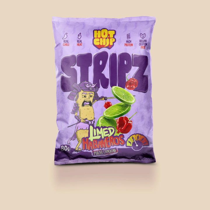 Sachet Hot Chip Stripz Limed Habaneros 80 g, snack de pois à la lime et au piment Habanero