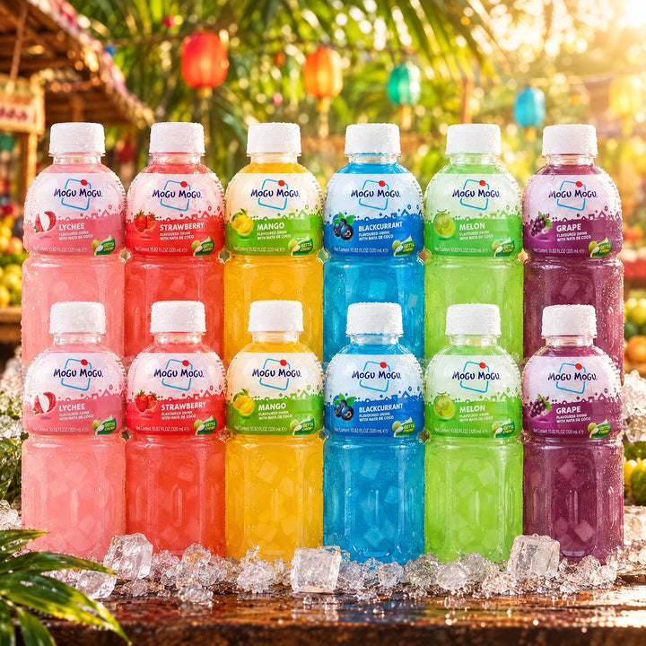 Lot Mogu Mogu 12 bouteilles : deux bouteilles de 320 ml de chaque couleur, au frais