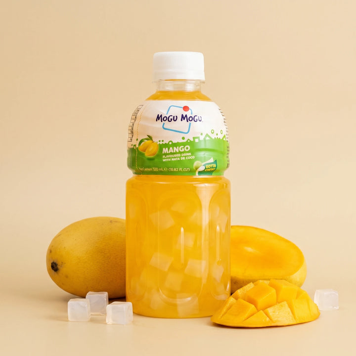 Bouteille 320ml Mogu Mogu Mangue — boisson thaïlandaise au nata de coco — Lollipop Korner