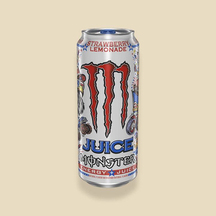Canette 473 ml Monster Juice Strawberry Lemonade — energy drink fraise-citron importé USA — Lollipop Korner