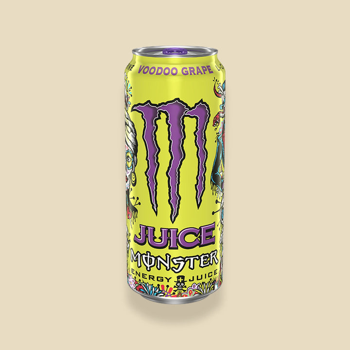 Canette 473 ml Monster Juice Voodoo Grape — energy drink raisin importé USA — Lollipop Korner