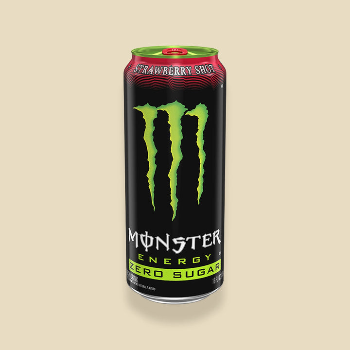Canette 473 ml Monster Strawberry Shot Zero Sugar — energy drink fraise sans sucres importé USA — Lollipop Korner