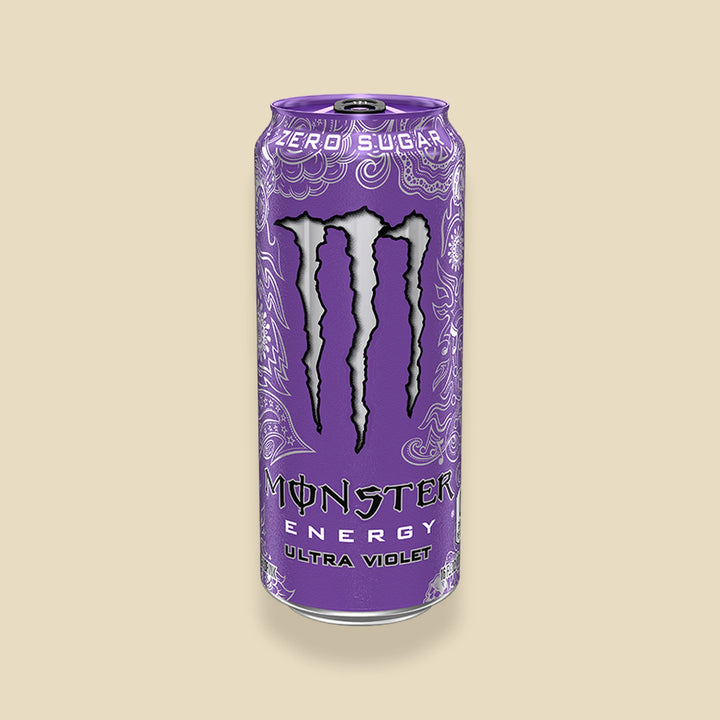 Canette 473 ml Monster Ultra Violet — energy drink raisin zéro sucre importé USA — Lollipop Korner