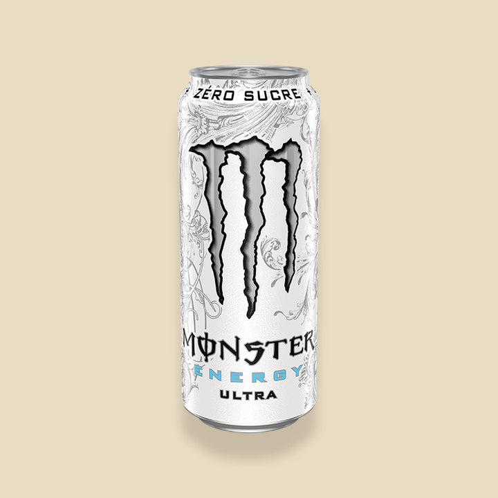 Canette 500 ml Monster Ultra White — energy drink agrumes zéro sucre — Lollipop Korner