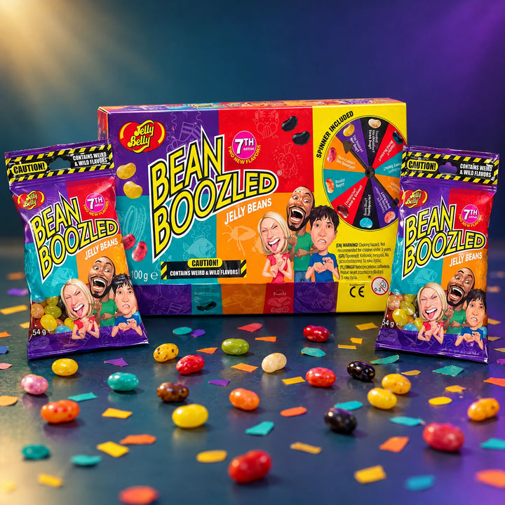 Pack Bean Boozled soirée : la boîte Spinner 100 g et deux sachets Bean Boozled de 54 g