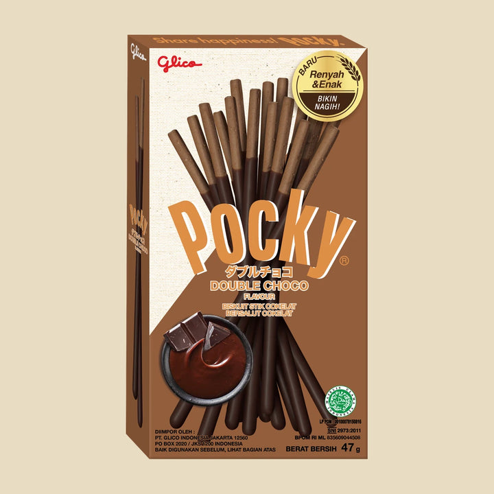 Pocky Double Choco 47g — biscuit cacao + double enrobage chocolat