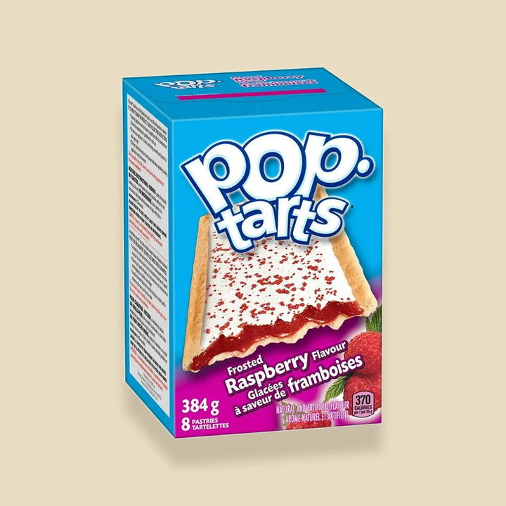 Pop-Tarts Frosted Raspberry : boîte canadienne bilingue de 384 g, 8 tartelettes au glaçage blanc et vermicelles rouges