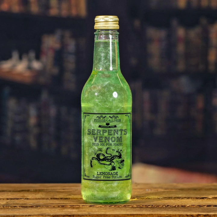 Bouteille en verre Potions Cauldron Serpent's Venom 330 ml, limonade verte pailletée, sans sucres