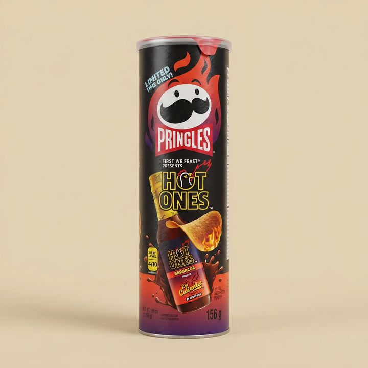 Tube 156g Pringles Hot Ones Los Calientes Barbacoa — chips importées USA — Lollipop Korner
