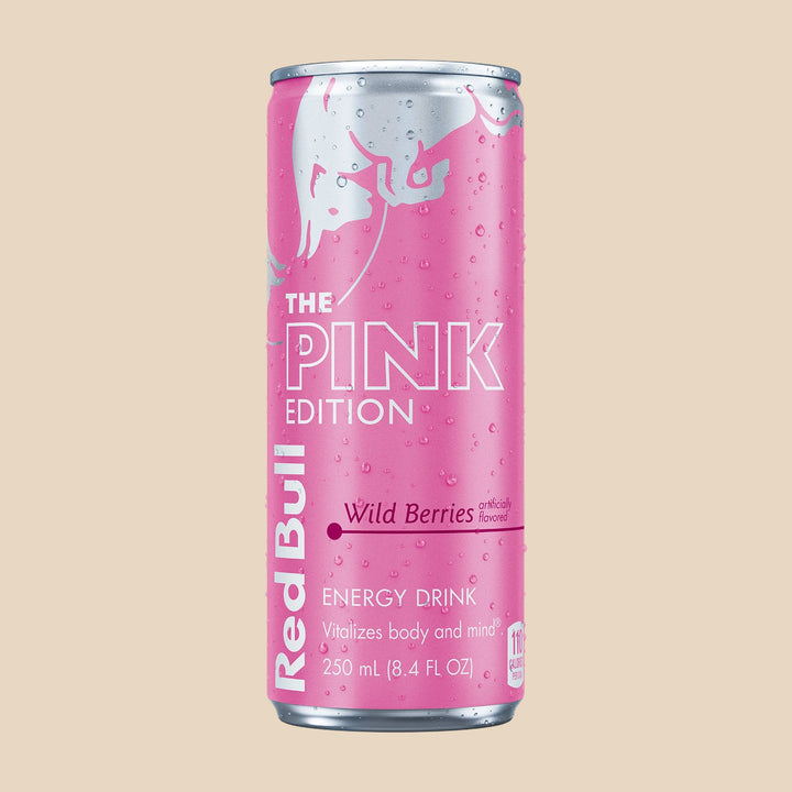 Red Bull The Pink Edition Wild Berries 250 ml, version sucrée – canette rose (rendu officiel ; canette livrée : version canadienne bilingue)