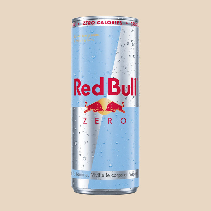 Red Bull Zero, canette argent et bleu clair de 250 ml