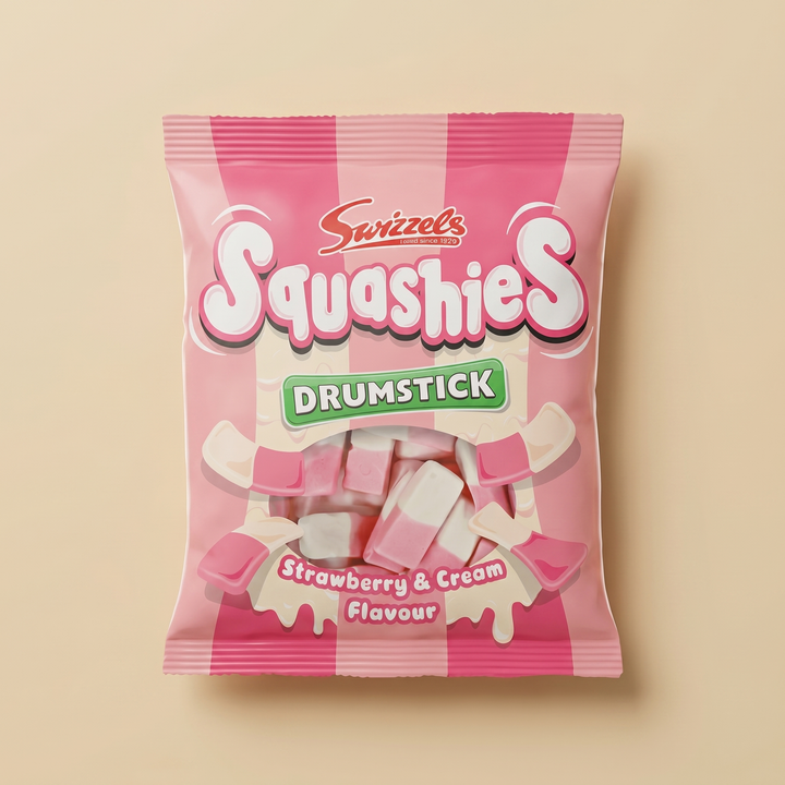 Squashies Drumstick Strawberry & Cream sachet 120g Swizzels UK — bonbon fondant marshmallow halal — Lollipop Korner